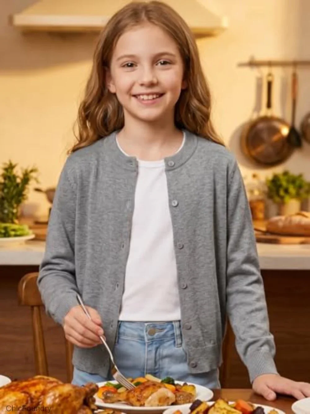 Girls Cotton Cardigan Sweater Button Front School Uniform Casual Long Sleeve